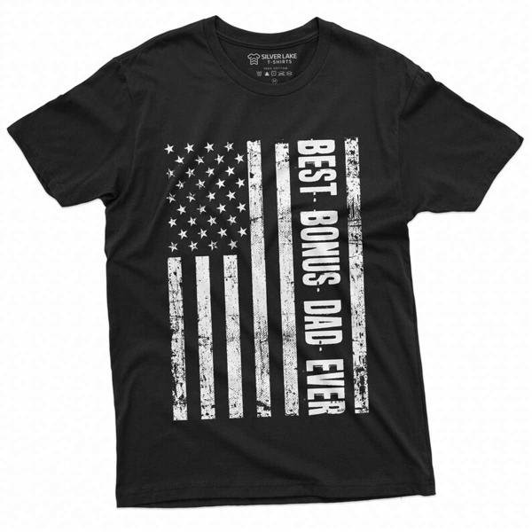 Men's Best Bonus Dad Ever T-shirt USA Flag American Step Dad Father's Day Birthday Gift For Man