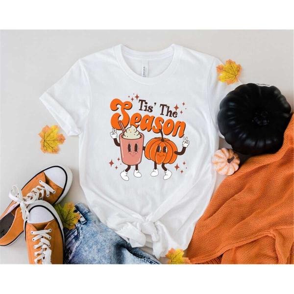 Funny Pumpkin Shirt, Tis The Season T-Shirt, Vintage Fall Pumkin and Pumkin Spice Latte Shirt