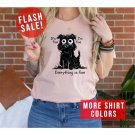 Sarcastic Introvert Cat Clothing, Humorous Everything Is Fine Funny Exhausted Cat T-Shirt, Stressed 