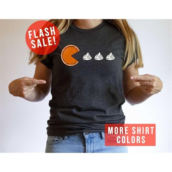 Thanksgiving Humor Tee, Pumpkin Pie Pac Man Funny Thanksgiving Shirt