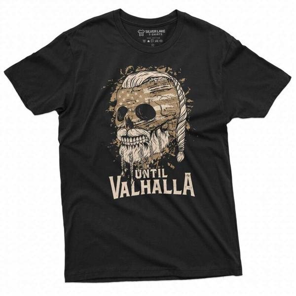 Men S Valhalla Warrior T Shirt Until Valhalla Skull Usa Flag T-Shirt