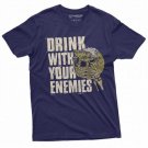 Men's Skull Warrior Funny T-shirt Drink your your Enemies Birthday Gift Skulls Tee Shirt
