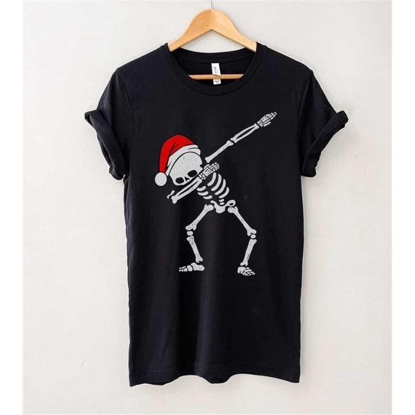 Dancing Santa Shirt, Christmas Dab Skull Dabbing Skeleton With Santa Hat T-Shirt, Funny Christmas Sh
