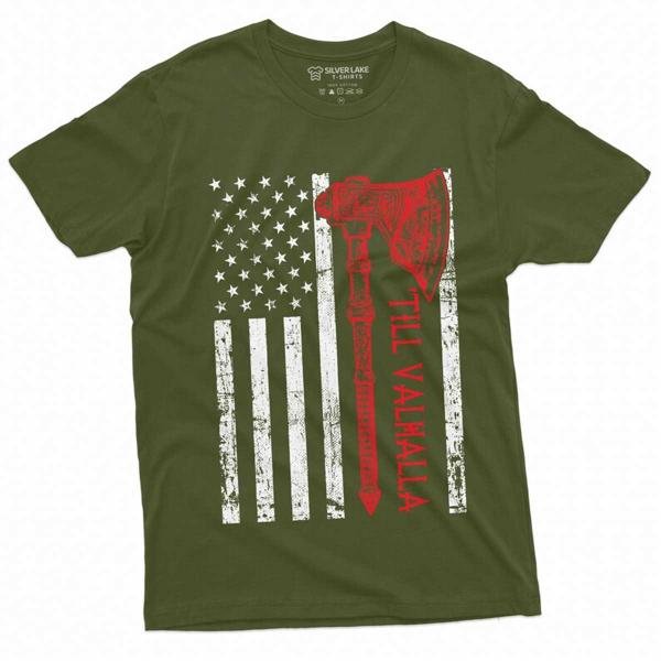 Men S Viking Till Valhalla Usa Flag T Shirt American Flag T-Shirt