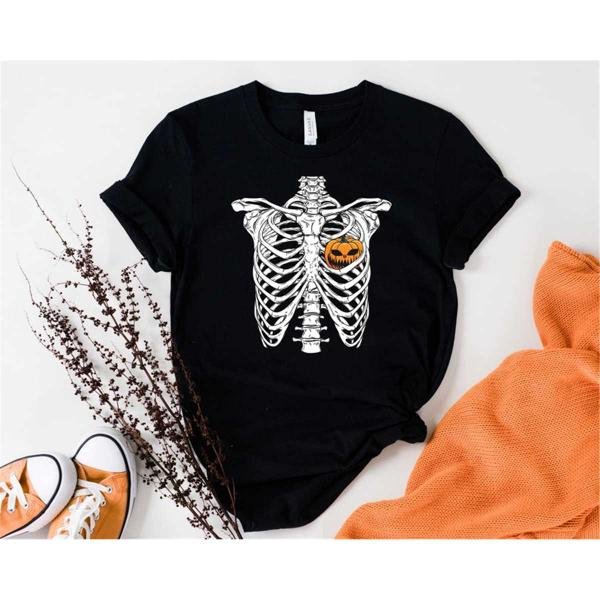 Skeleton Halloween Shirt, Halloween Skeleton Evil Pumpkin T-Shirt, Skeleton Pumpkin Shirt, Pumpkin S