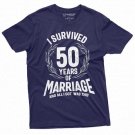 Anniversary Funny T-shirt I survived 50 years of marriage Gift for Husband Wife Parents Tee Shirt