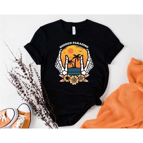 Skeleton Shirt, Hidden Paradise Skeleton T-Shirt, Halloween T-Shirt
