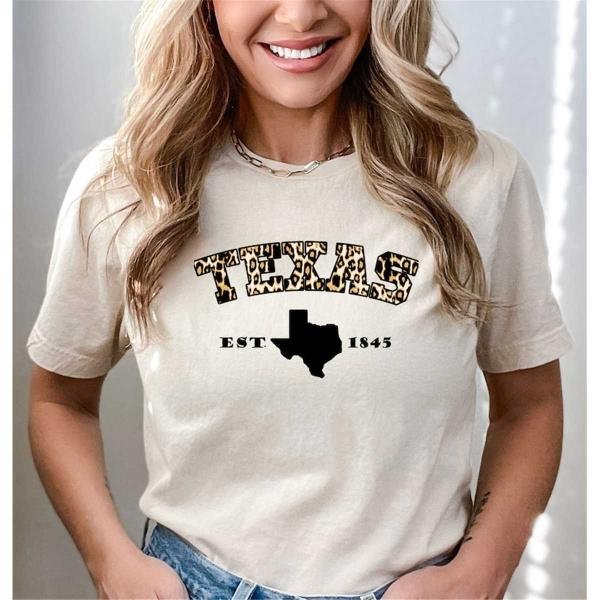 Texas State Shirt, Texas Est 1845 T-shirt, Texas Lovers Shirt, Retro Texas Shirt, Leopard Texas Shir