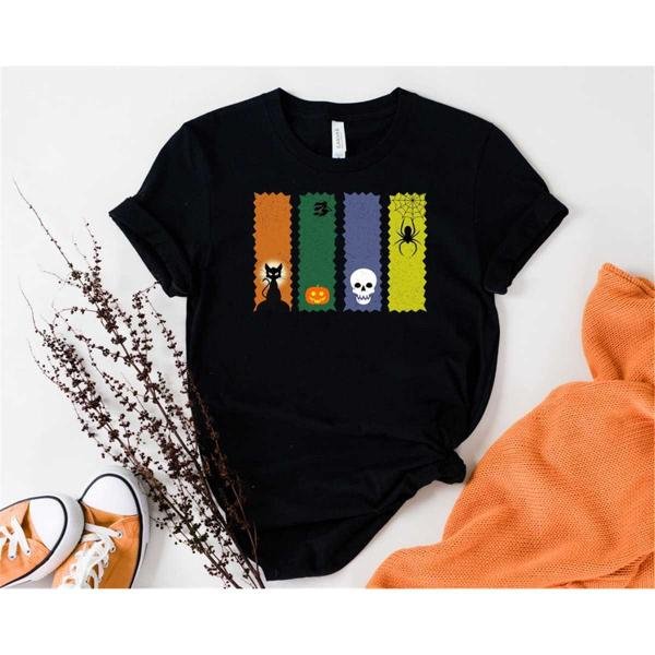 Halloween Shirt, Black Cat Pumpkin Skull And Spider T-Shirt, Halloween Tee 
