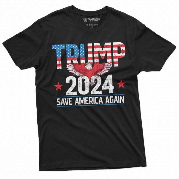 Men's Trump Save America Again Political T-shirt Trump 2024 re-election Tee Shirt Maga DJT Tee