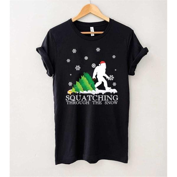 Funny Sasquatch Christmas Gift, Squatching Through The Snow T-Shirt, Squatching Bigfoot Xmas Snow Sh