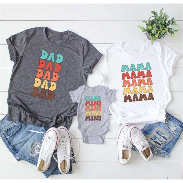 Dad Mama Mini Matching Gift, Boho Style Family Matching T-shirt, Family Vacation Gift, Colorful Fami