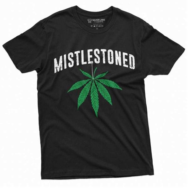 Mens Mistlestoned Cannabis Weed Funny Christmas Tshirt Marijuana Mens Shirt