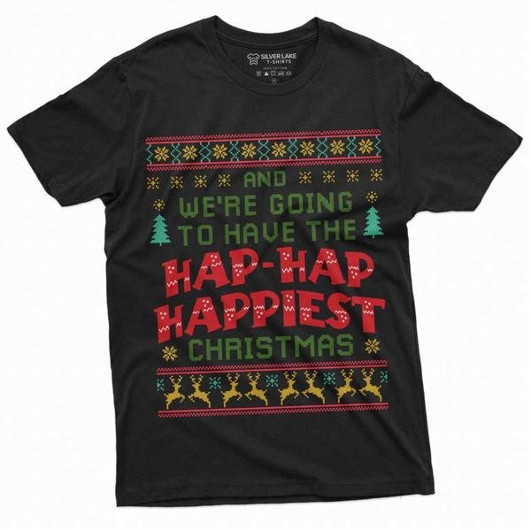 Mens Christmas Funny Hap Hap Happiest Xmas Movie Inspired Popular T-Shirt