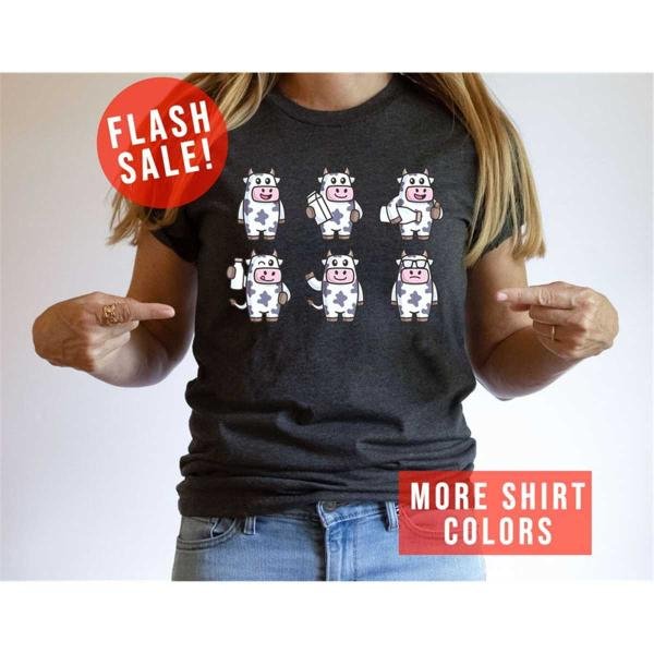 Funny Cow Figures Tee, Cute Cow Illustration Shirt, Farm Life Shirt, Cow Drink Milk Shirt, Cow Lover
