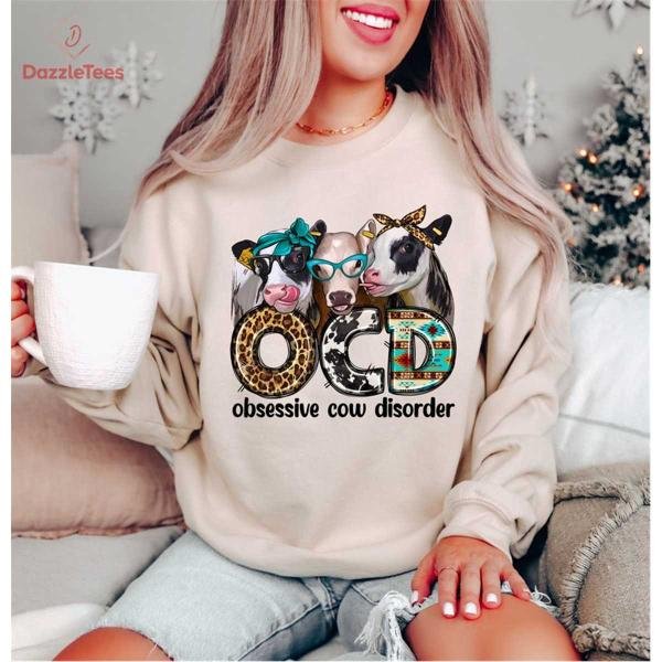 Patterned Colorful OCD Hoodie, Obsessive Cow Disorder Cute Animal Lovers Sweatshirt, Funny Cow Frien