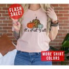 It Is Fall Y' all Cute Pumpkin Season T-Shirt Women Thanksgiving T-Shirt Autumn Lovers T-Shirt Leopa