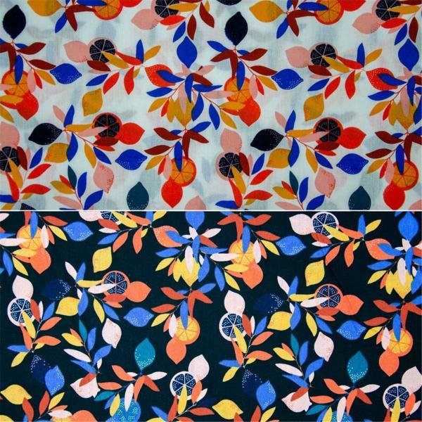 Cotton Fabric By Half The Metre, Citrus Fruits Poplin Fabric, Printed Cotton Fabric, Floral Print Fa