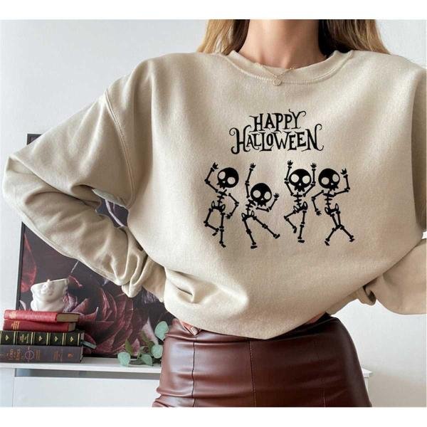 Halloween Sweatshirt,Halloween Gift, Happy Halloween Dancing Skeleton Shirts, Skeleton Shirt, Hallow
