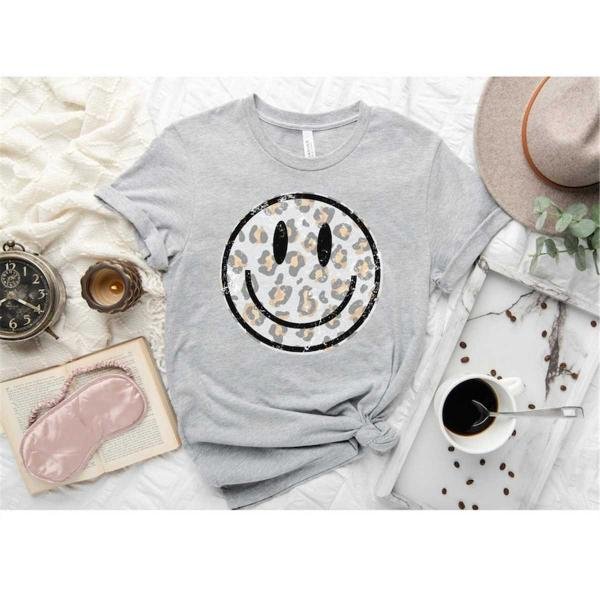 Trendy Clothes, Smile Leopard Sweatshirt, Smiley Face Hoodie, Cheetah Print Tee, Positivity Hoodie
