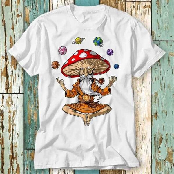 Magic Mushroom Buddha Om Planet Meditation Zen Yoga Chakra T-Shirt