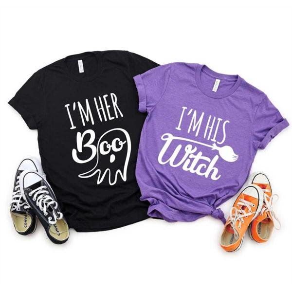 I'm Her Boo I'm His Witch Shirt, Halloween Couple Shirt, Halloween Shirt, Funny Halloween Shirt, Tri