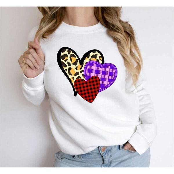 Cute Valentine's gift, Valentine's day leopard and buffalo plaid heart woman shirt and sweatshirt