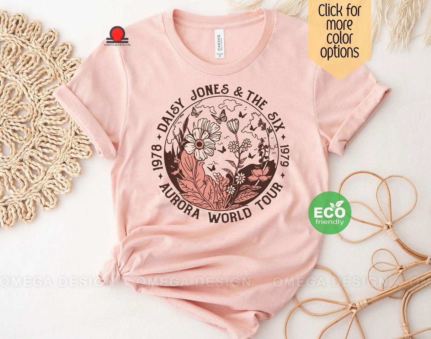 Retro Daisy Jones Merch, Wildflower Cottagecore Aurora Concert Shirt, Six Band Tshirt