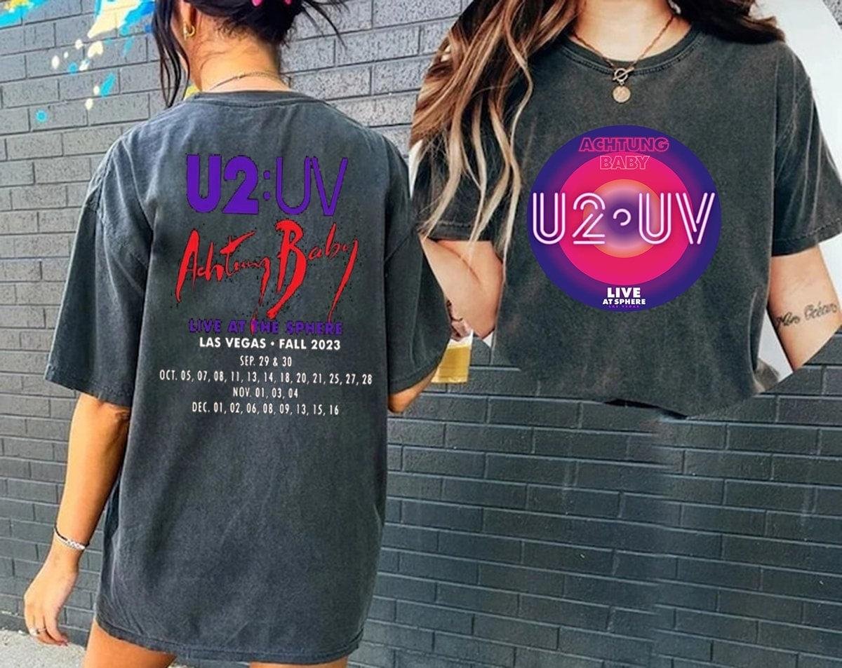 U2 Ultraviolet Sphere 2023,U2 UV logo, U2 Las Vegas 2 side shirt