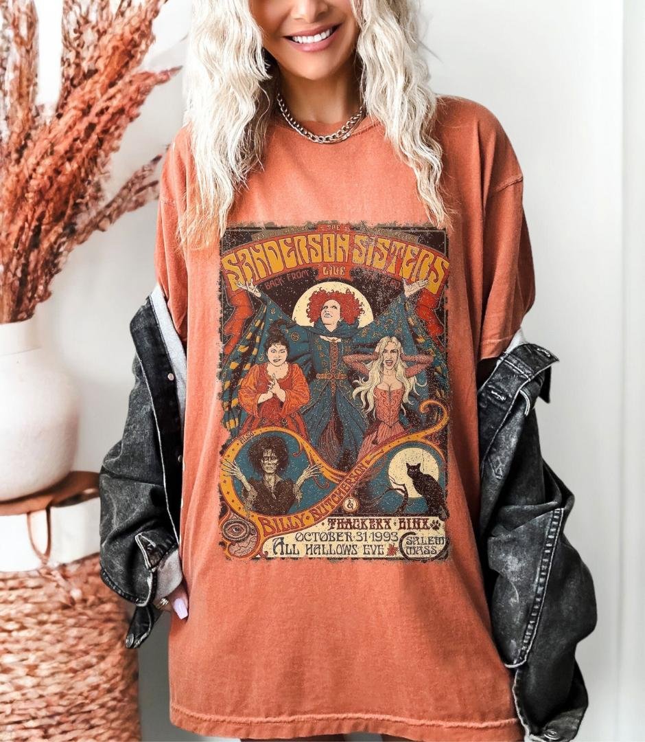 Halloween Shirt, Witch Sisters Oversized Vintage Tshirt, Tshirt