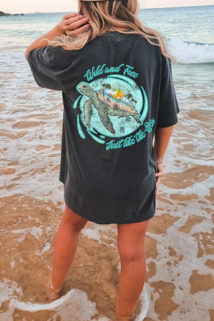 Tshirt, Wild And Free Just Like The Sea Oversized TShirt, Graphic Tees For Women