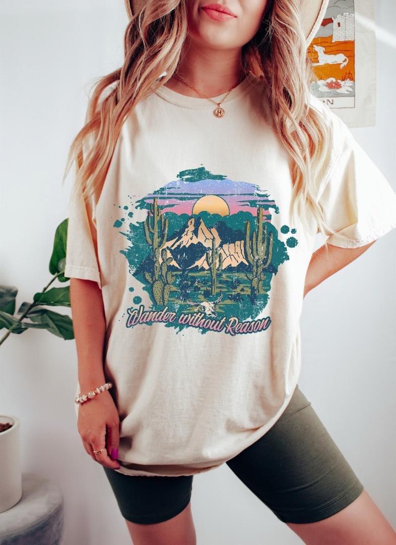 Tshirt, Wander Without Reason Camping Oversized TShirt, Graphic Tees For Women
