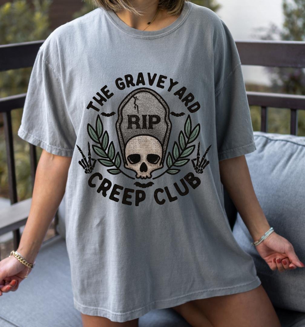 Halloween Shirt, The Graveyard Creep Club Oversized Vintage T Shirt, Tshirt