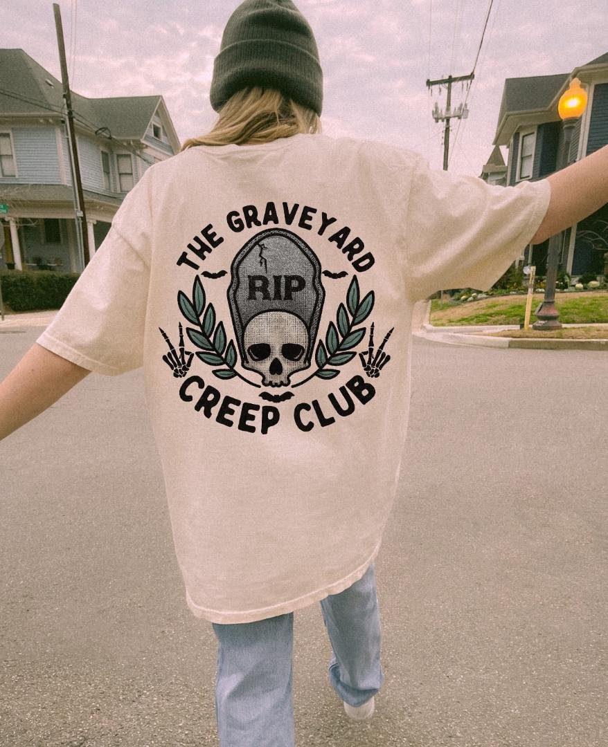 Halloween Shirt, The Graveyard Creep Club Oversized Vintage T Shirt, Tshirt