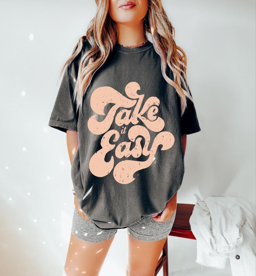 Tshirt, Take It Easy Retro Oversized TShirt, Graphic Tees For Women