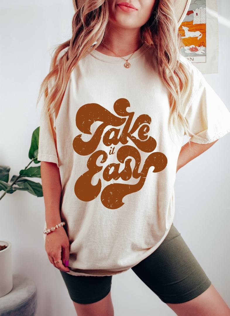 Tshirt, Take It Easy Retro Oversized TShirt, Graphic Tees For Women