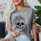 Floral Skull Shirt, Skull And Roses Oversized Vintage T-Shirt, Halloween Shirt