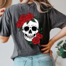Skull Shirt, Skull And Red Roses Oversized Vintage T-Shirt, Halloween Shirt