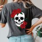 Skull Shirt, Skull And Red Roses Oversized Vintage T-Shirt, Halloween Shirt