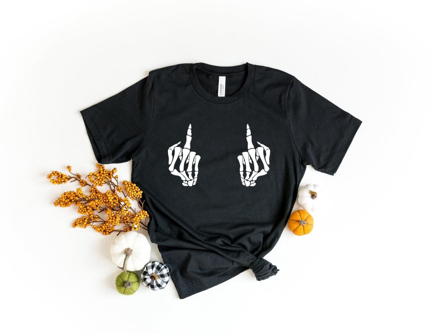 Halloween Skeleton Shirt, Skeleton Middle Finger Shirt, Middle Finger Shirt