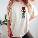 Skeleton Shirt, Skeleton Holding Rose Oversized Vintage T-Shirt, Halloween Shirt