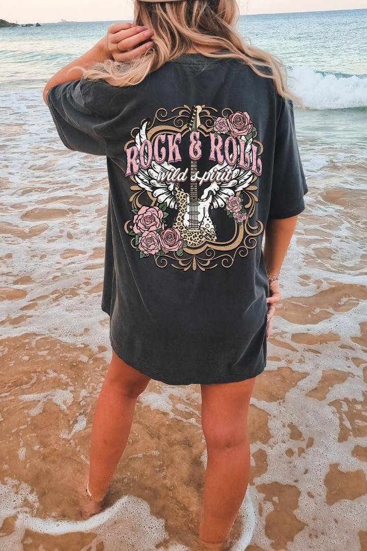 Tshirt, Rock and Roll Wild Spirit Oversized TShirt, Womens Graphic Tees