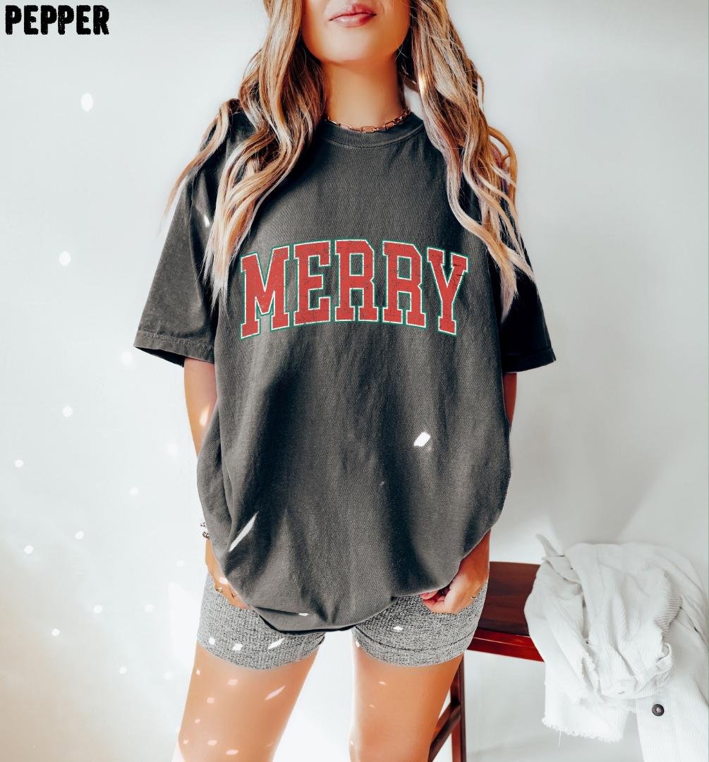 Merry Christmas Shirt, Retro Merry Oversized Shirt, Retro Merry Christmas Shirt