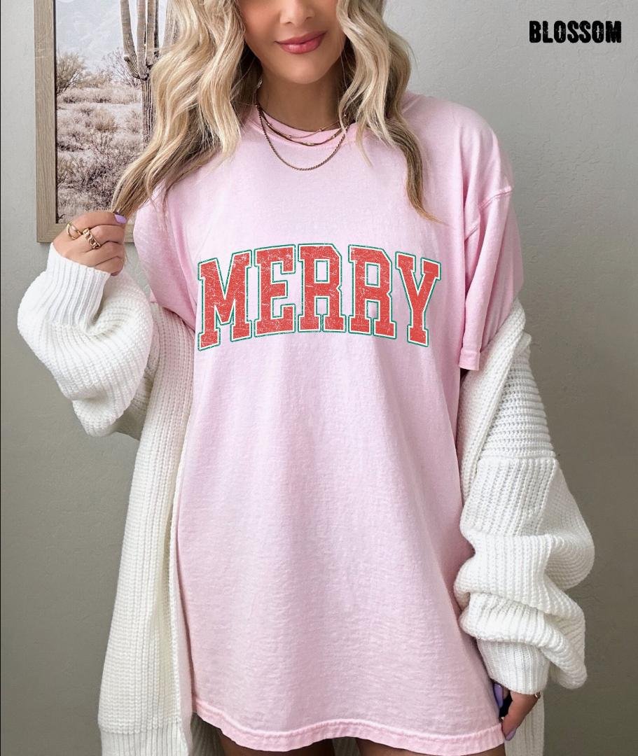 Merry Christmas Shirt, Retro Merry Oversized Shirt, Retro Merry Christmas Shirt