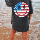 Retro Smiley Face Shirt, Retro American Flag Smiley Face Oversized Vintage T-Shirt