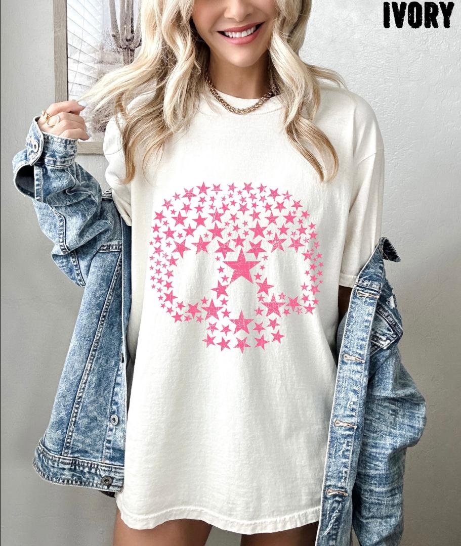 Halloween Skull Shirt, Pink Star Skull Oversized Vintage Tshirt, Skull Shirt