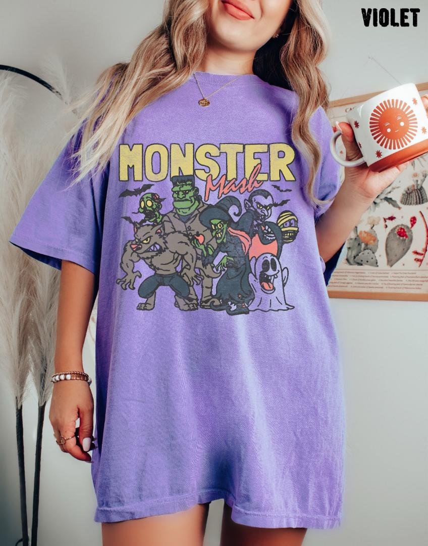 Halloween Shirt, Monster Mash Oversized Vintage T Shirt, Tshirt