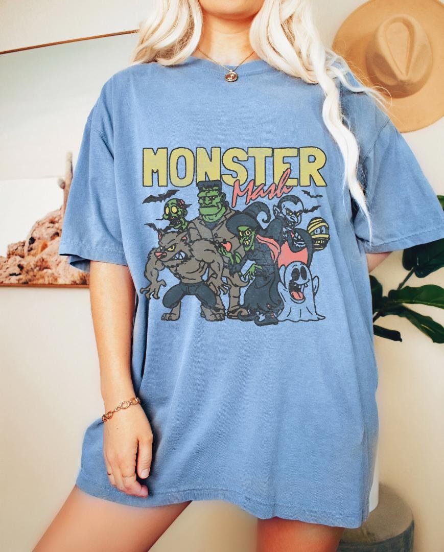 Halloween Shirt, Monster Mash Oversized Vintage T Shirt, Tshirt