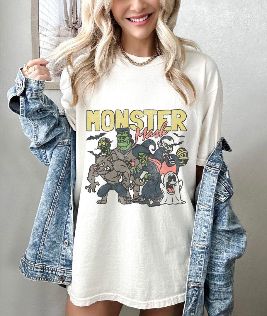 Halloween Shirt, Monster Mash Oversized Vintage T Shirt, Tshirt