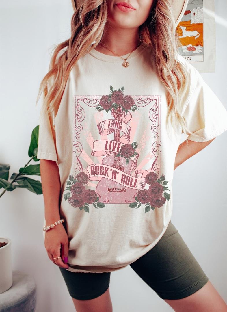 Tshirt, Long Live Rock and Roll Oversized TShirt, Graphic Tees For Women